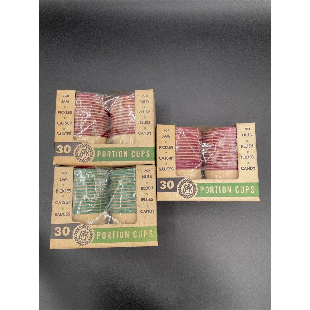 Vintage Lily Portion Snack Cups 1 oz Paper Round Green And Red Stripe 90 Count